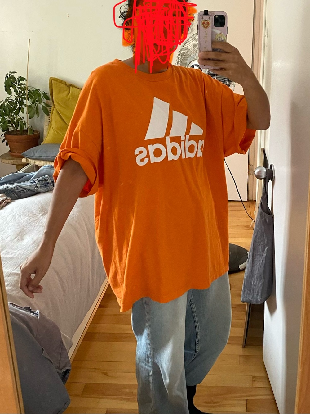 Adidas Bold Orange Tee with White Logo 2XL